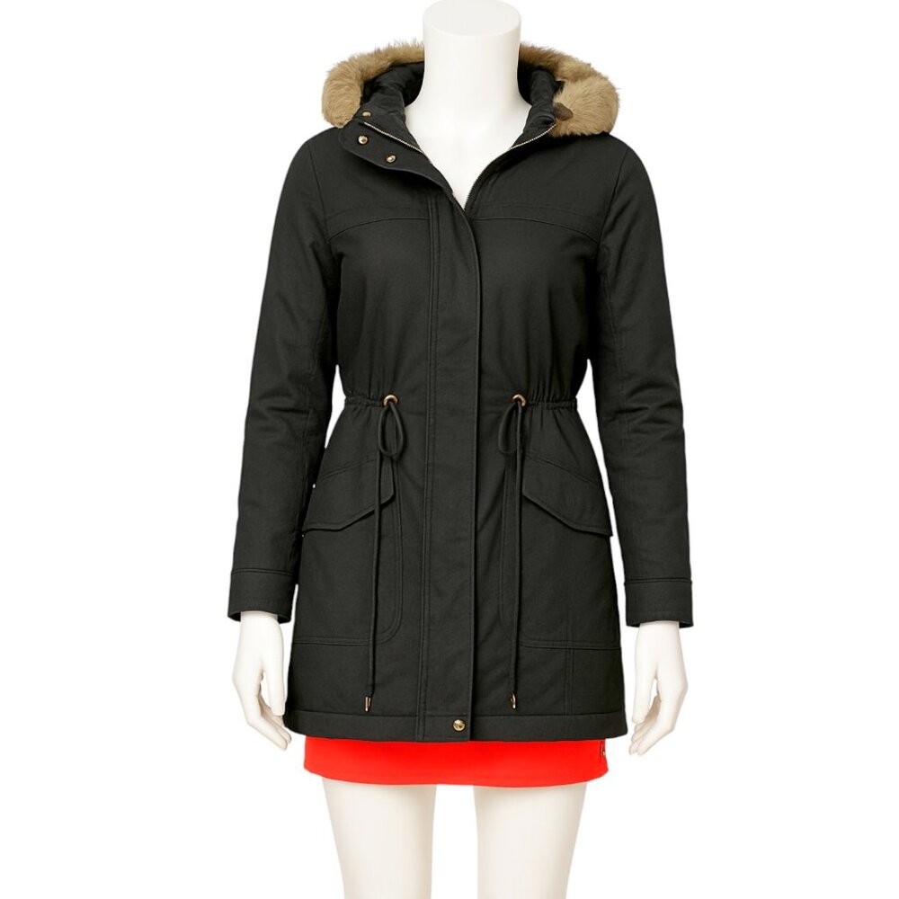 Charlotte Russe Faux Fur-Trim Hooded Drawstring Winter Layering Parka Jacket - Picture 3 of 8
